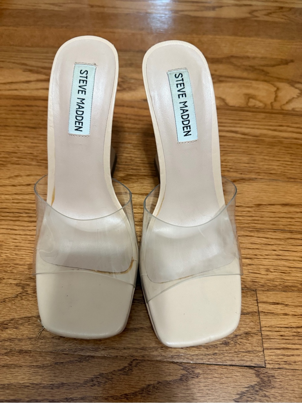 Steve Madden Cream Slip-On Heel with Clear Strap